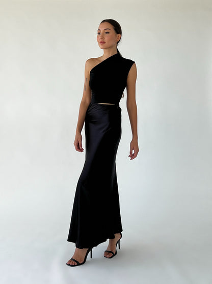 Satin maxi skirt with a slip